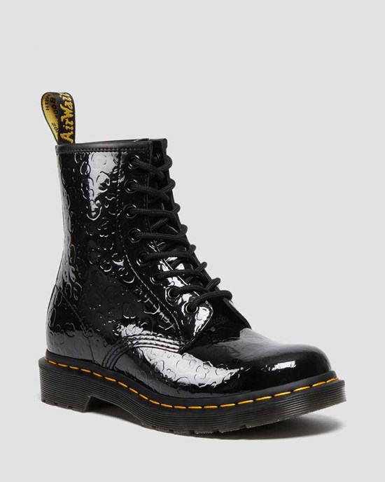 Women's Dr Martens 1460 Leopard Emboss Patent Leather Ankle Boots Black Patent Lamper Leopard Emboss | 093BLOSUP