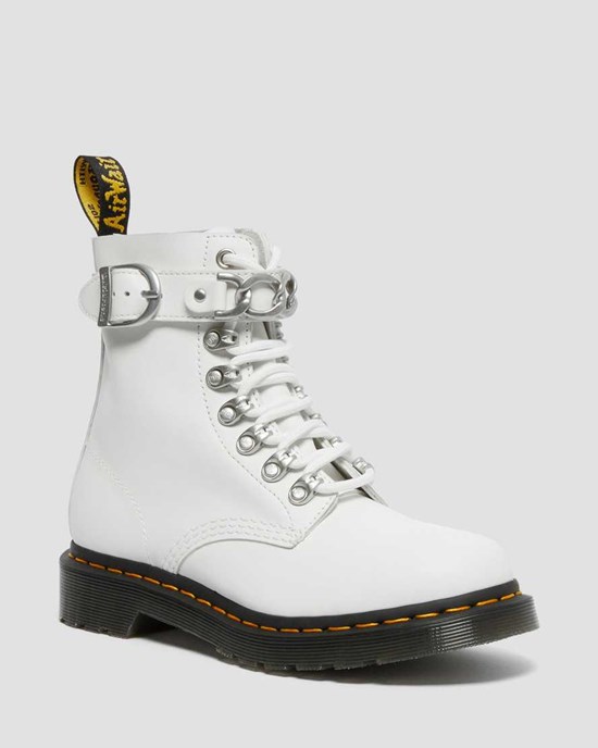 Women's Dr Martens 1460 Pascal Chain Leather Ankle Boots White Sendal | 061IOGNSW