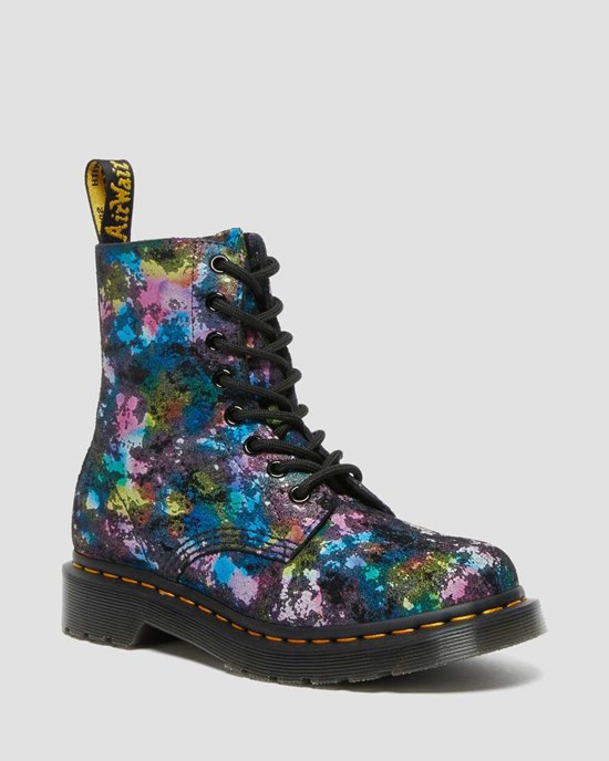 Women's Dr Martens 1460 Pascal Confetti Suede Lace Up Boots Black | 239KIGJTP