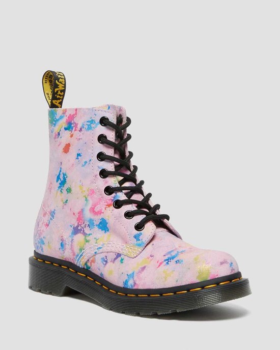 Women's Dr Martens 1460 Pascal Confetti Suede Ankle Boots Pink | 469PYZXAG