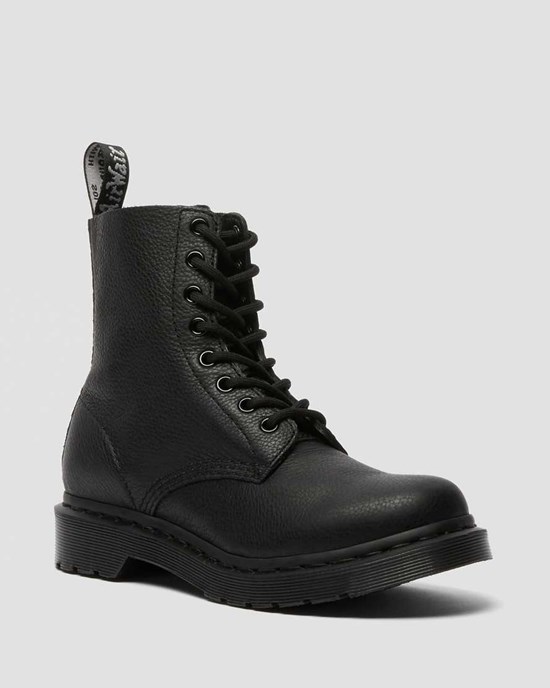 Women's Dr Martens 1460 Pascal Mono Lace Up Boots Black Virginia | 214ATQYWN