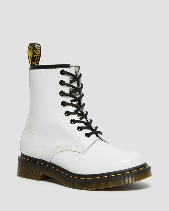 Women's Dr Martens 1460 Patent Leather Patent Boots White Patent Lamper | 879CESYTA