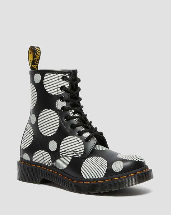 Women's Dr Martens 1460 Polka Dot Smooth Leather Lace Up Boots Black Polka Dot Smooth | 790UCAPEQ