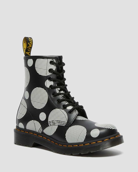 Women's Dr Martens 1460 Polka Dot Smooth Leather Ankle Boots Black Polka Dot Smooth | 849TAQYGW