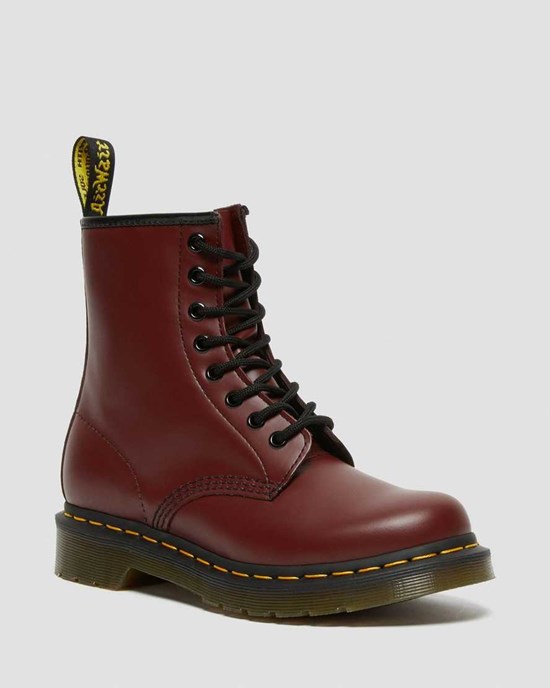 Women's Dr Martens 1460 Smooth Leather Ankle Boots Cherry Red Smooth Leather | 318ITEMFY