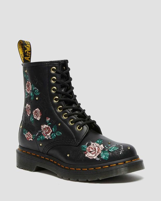 Women's Dr Martens 1460 Vonda Floral Leather Ankle Boots Black Nappa | 152FSBJGN