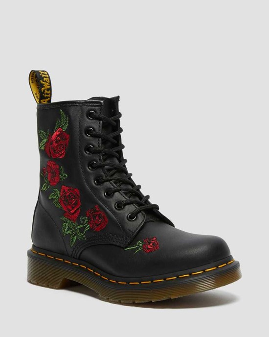 Women's Dr Martens 1460 Vonda Floral Leather Ankle Boots Black Softy T | 385FEZKPY