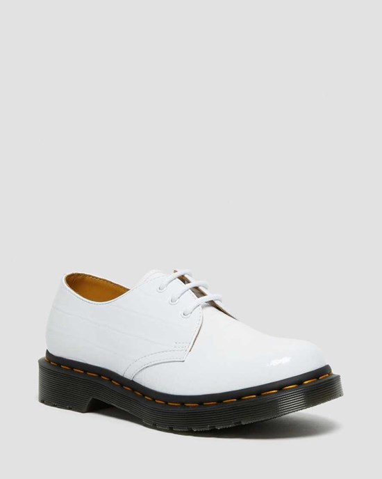 Women's Dr Martens 1461 Patent Croc Emboss Leather Oxford Shoes White Patent Lamper Croc | 501OMHIJT