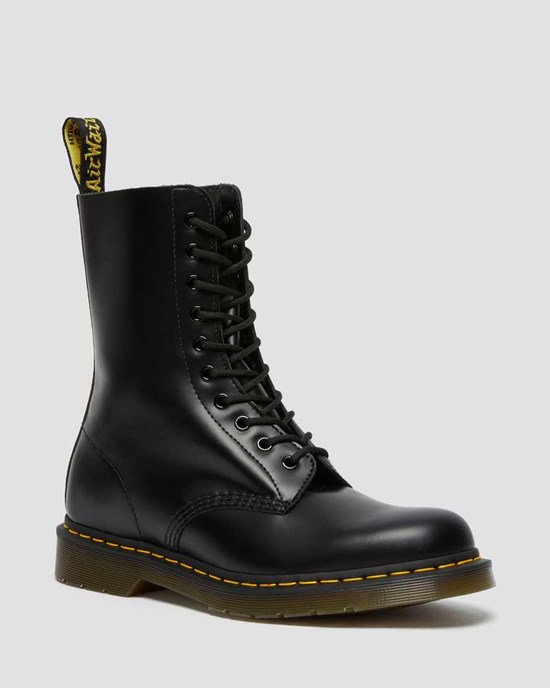 Women's Dr Martens 1490 Smooth Leather Lace Up Boots Black Smooth Leather | 984LKRTDQ