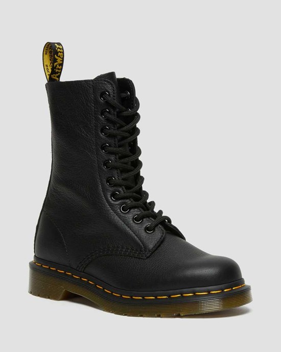 Women's Dr Martens 1490 Virginia Leather Lace Up Boots Black Virginia | 824AVYZBR