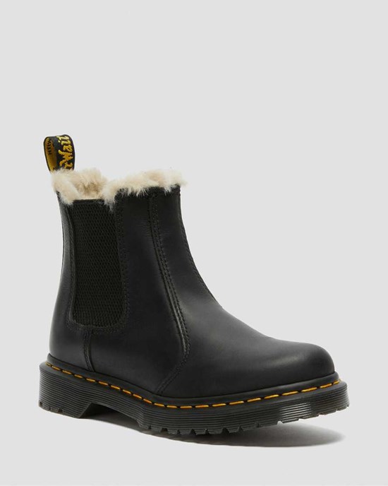 Women's Dr Martens 2976 Faux Fur Lined Ankle Boots Black Burnished Wyoming | 401MGZIET