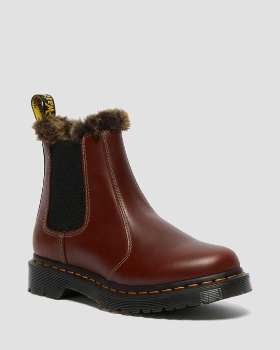 Women's Dr Martens 2976 Leonore Faux Fur Lined Chelsea Boots Brown Abruzzo Wp | 049HMUINY