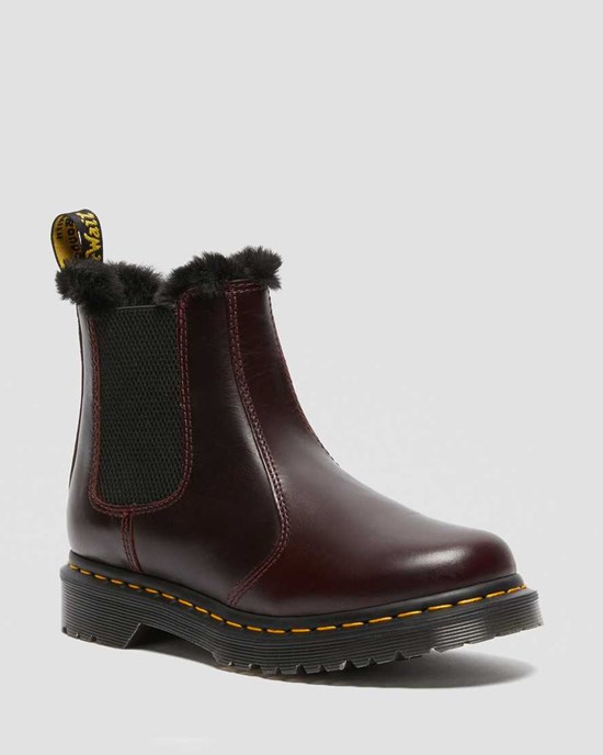 Women's Dr Martens 2976 Leonore Faux Fur Lined Chelsea Boots Oxblood Atlas | 280TAZNWQ