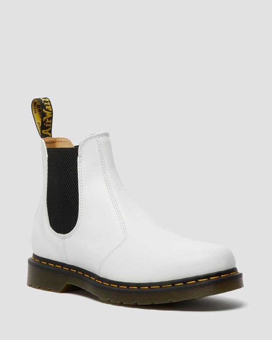 Women's Dr Martens 2976 Yellow Stitch Smooth Leather Ankle Boots White Smooth Leather | 315FJBIKA