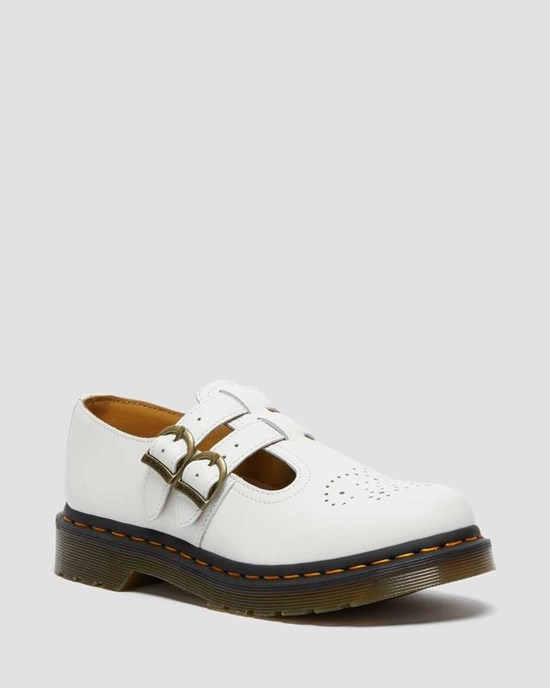 Women's Dr Martens 8065 Smooth Leather Mary Jane Shoes White Smooth Leather | 485XYLQIF