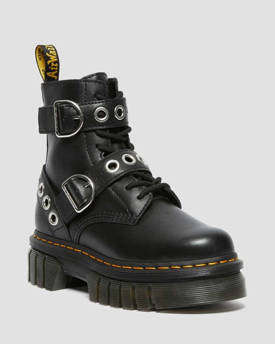 Women's Dr Martens Audrick Hardware Leather Ankle Boots Black Nappa Lux | 607RIKWYB