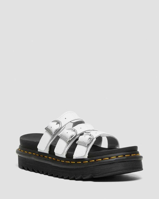 Women's Dr Martens Blaire Leather Slide Sandals White Hydro Leather | 450VZBHYE