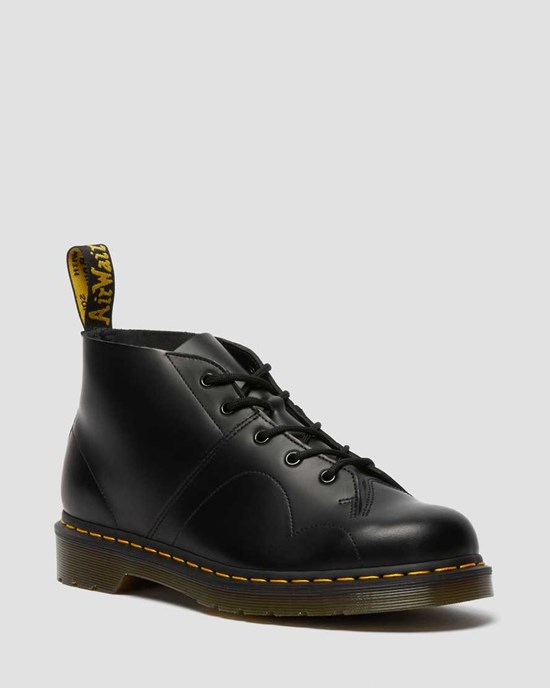 Women's Dr Martens Church Smooth Leather Lace Up Boots Black Smooth Leather | 935ISFKVZ