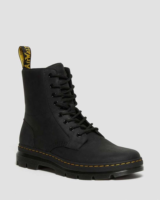 Women's Dr Martens Combs Leather Lace Up Boots Black Wyoming | 097QWHVPZ
