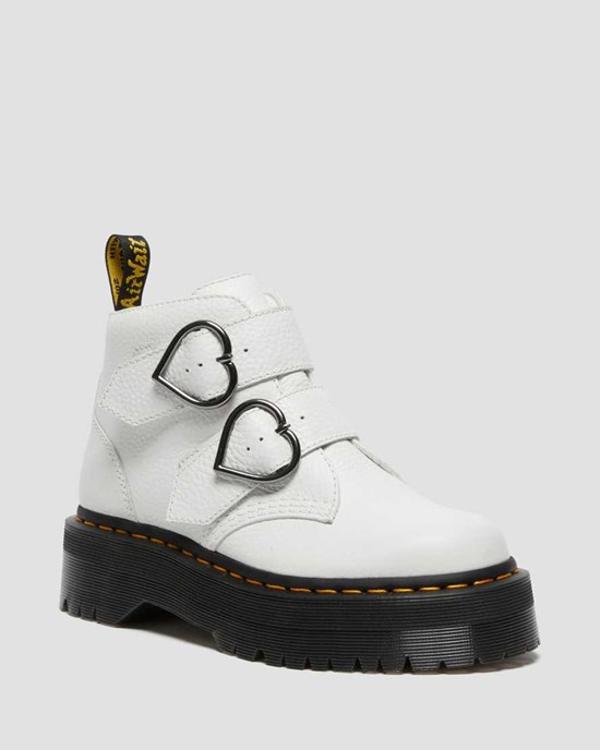 Women's Dr Martens Devon Heart Leather Ankle Boots White Milled Nappa Leather | 175GJFWQZ