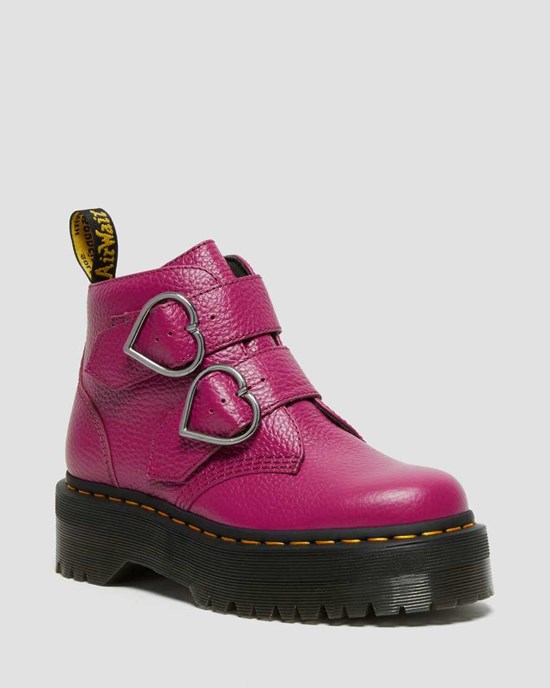 Women's Dr Martens Devon Heart Leather Ankle Boots Pink Milled Nappa Leather | 694DKZYGT