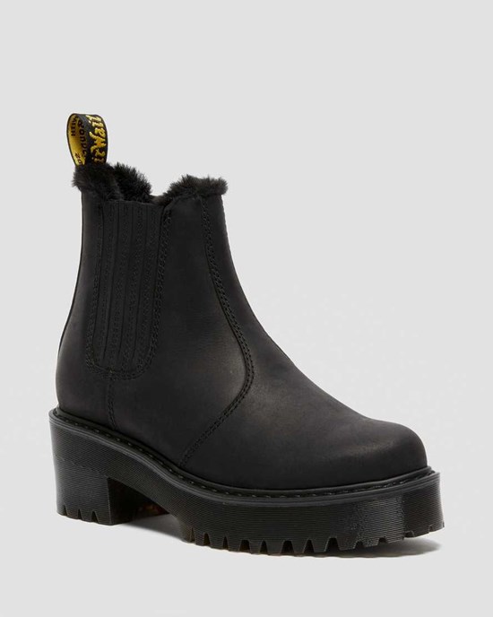 Women's Dr Martens Rometty Faux Fur Leather Ankle Boots Black Moldova | 504QZOKCJ