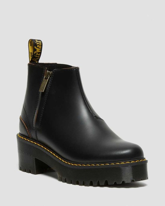 Women's Dr Martens Rometty II Vintage Smooth Leather Heeled Boots Black Vintage Smooth | 504GHTWBP