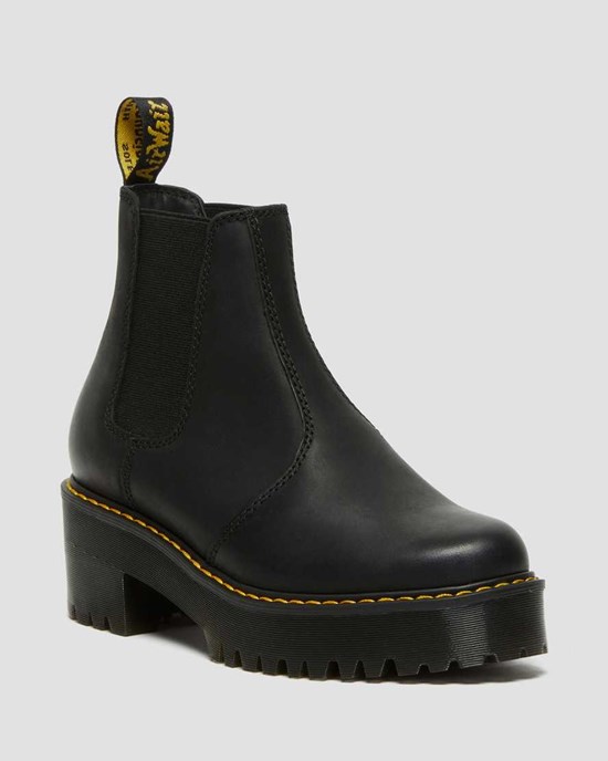 Women's Dr Martens Rometty Wyoming Leather Platform Chelsea Boots Black Burnished Wyoming | 486ZEGYKF