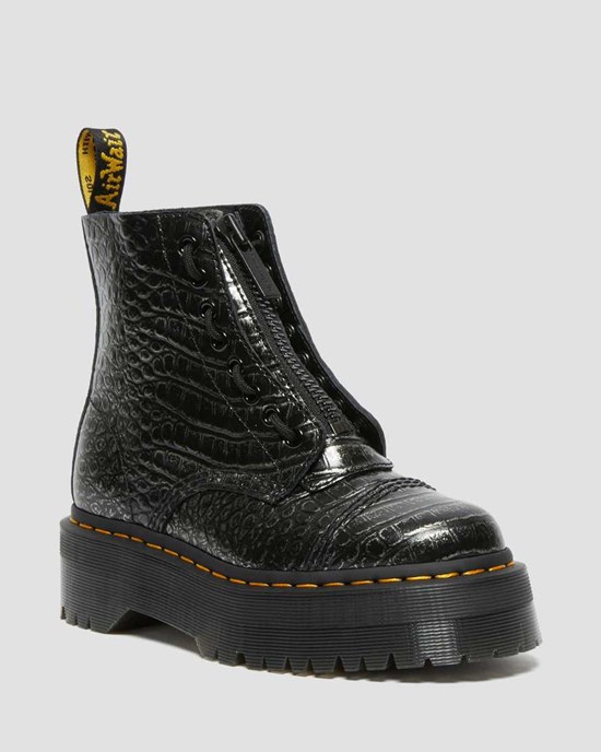 Women's Dr Martens Sinclair Croc Emboss Leather Zip Up Boots Gunmetal Wild Croc | 028IUAOSN