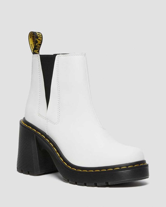 Women's Dr Martens Spence Leather Flared Heel Ankle Boots White Sendal | 012XOARMK