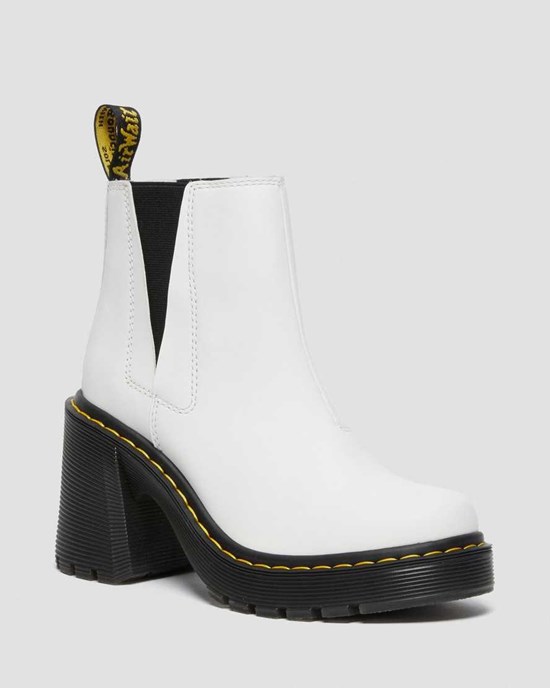 Women's Dr Martens Spence Leather Flared Heeled Boots White Sendal | 842VMNAYD