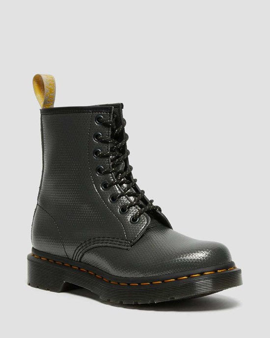 Women's Dr Martens Vegan 1460 Metallic Emboss Ankle Boots Grey Alumix Hex Emboss | 861YQEDHK