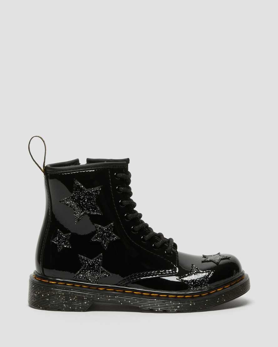 Kids' Dr Martens Junior 1460 Glitter Star Patent Lace Up Boots Black Patent Lamper | 026IQNGKU