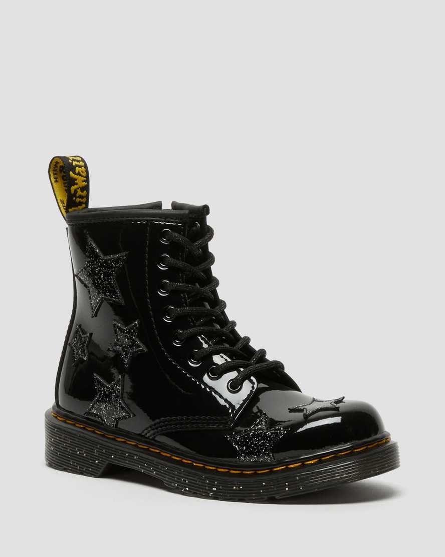 Kids' Dr Martens Junior 1460 Glitter Star Patent Lace Up Boots Black Patent Lamper | 026IQNGKU