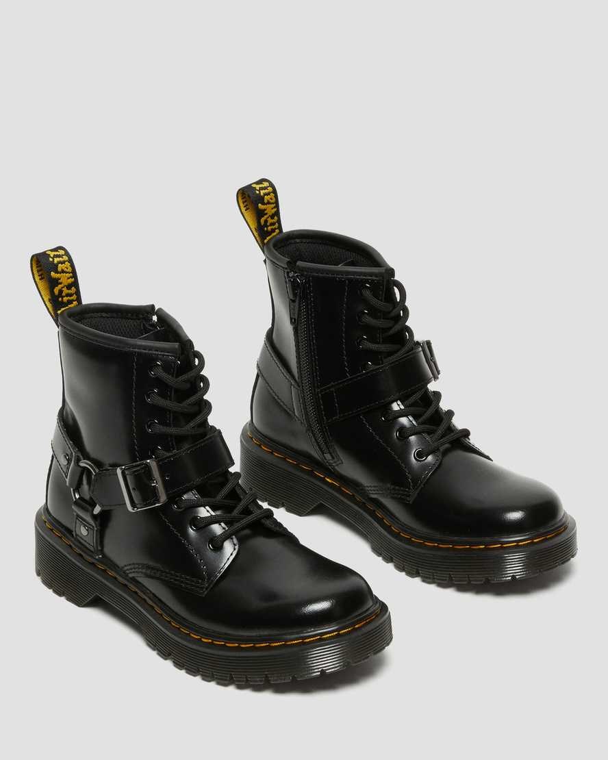 Kids' Dr Martens Junior 1460 Harness Leather Booties Black Lissome | 079LZMQCO