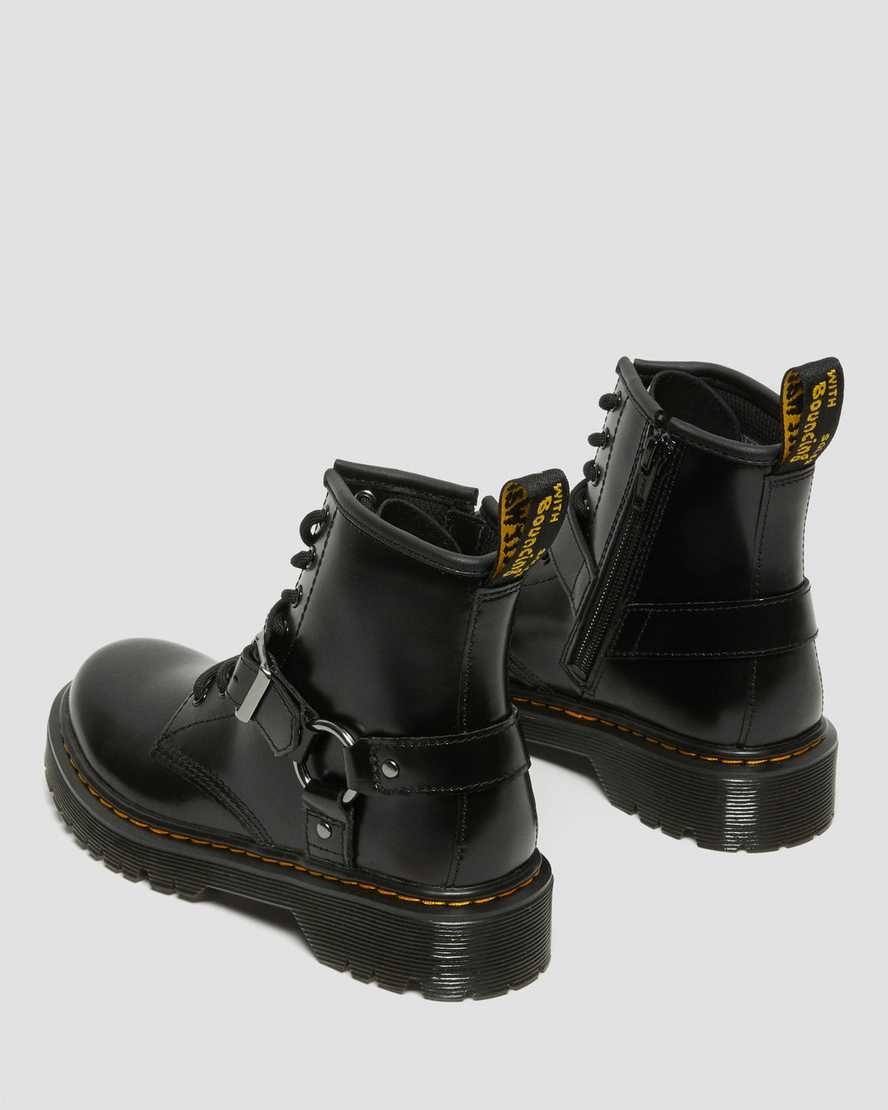 Kids' Dr Martens Junior 1460 Harness Leather Booties Black Lissome | 079LZMQCO