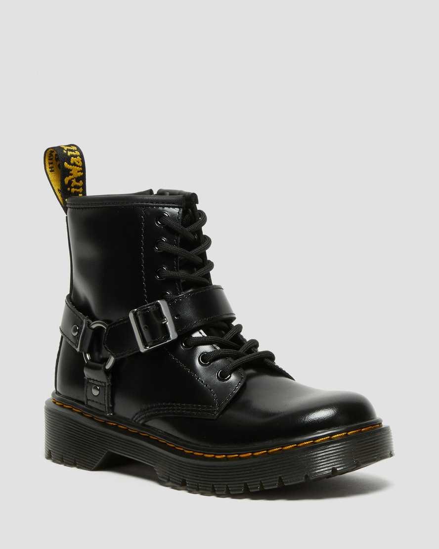 Kids\' Dr Martens Junior 1460 Harness Leather Booties Black Lissome | 079LZMQCO