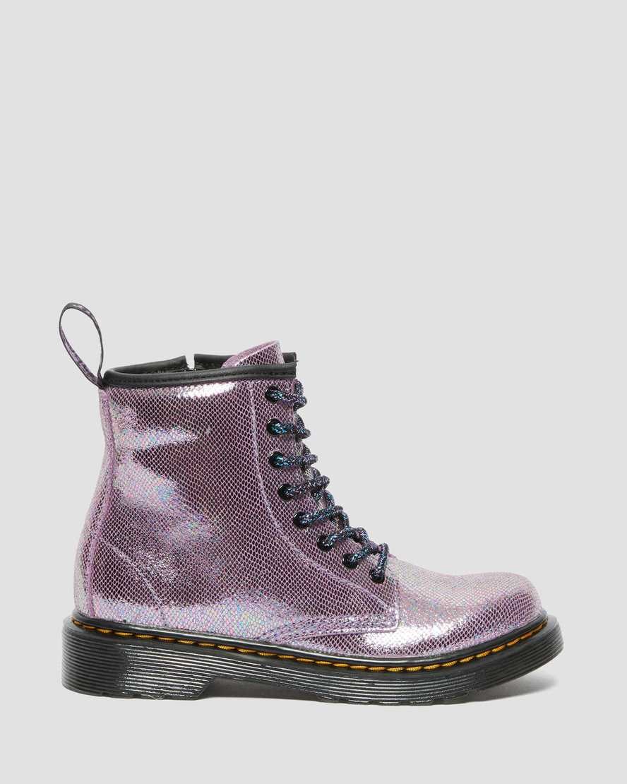 Kids' Dr Martens Junior 1460 Iridescent Leather Lace Up Boots Purple Reptile Iridescent | 395RJQDAO