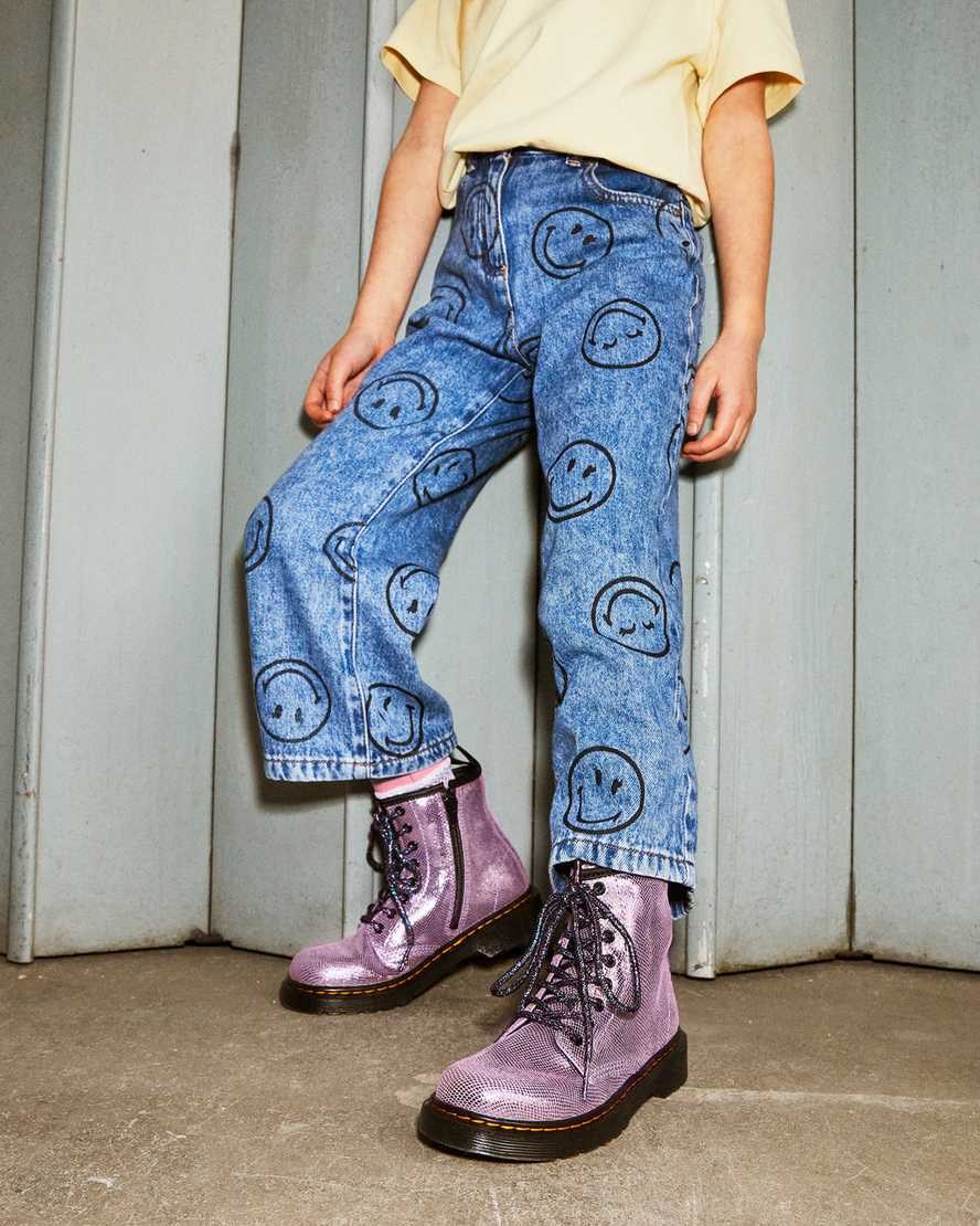 Kids' Dr Martens Junior 1460 Iridescent Leather Lace Up Boots Purple Reptile Iridescent | 395RJQDAO