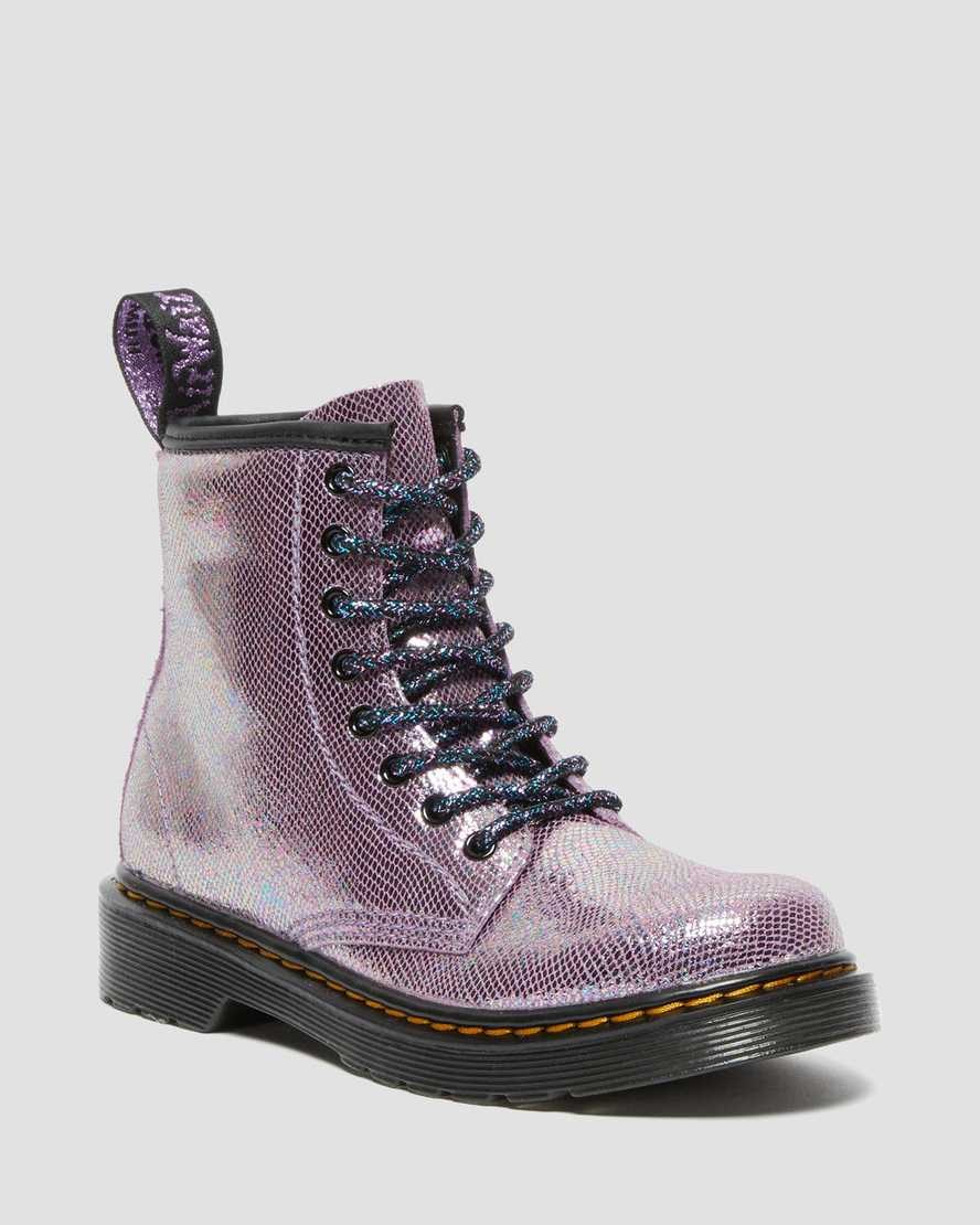 Kids' Dr Martens Junior 1460 Iridescent Leather Lace Up Boots Purple Reptile Iridescent | 395RJQDAO