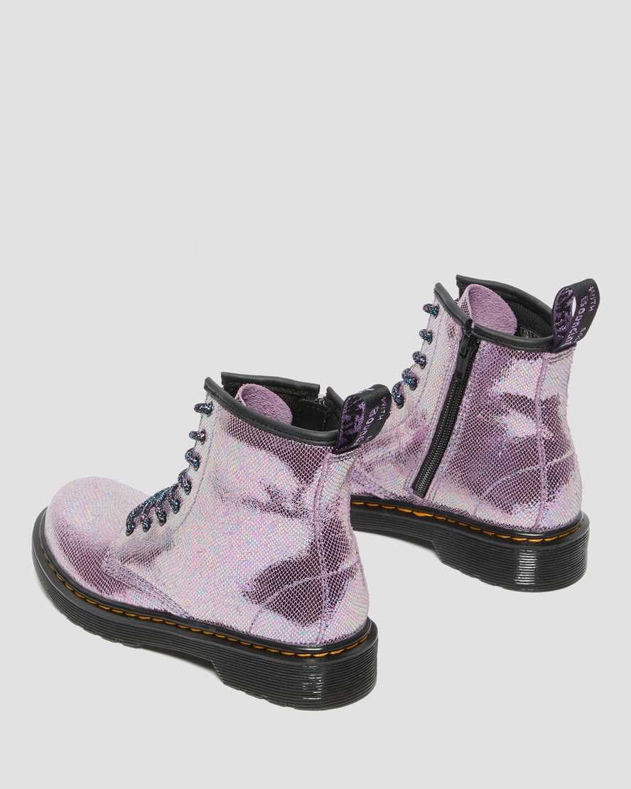 Kids' Dr Martens Junior 1460 Iridescent Leather Lace Up Boots Purple Reptile Iridescent | 395RJQDAO