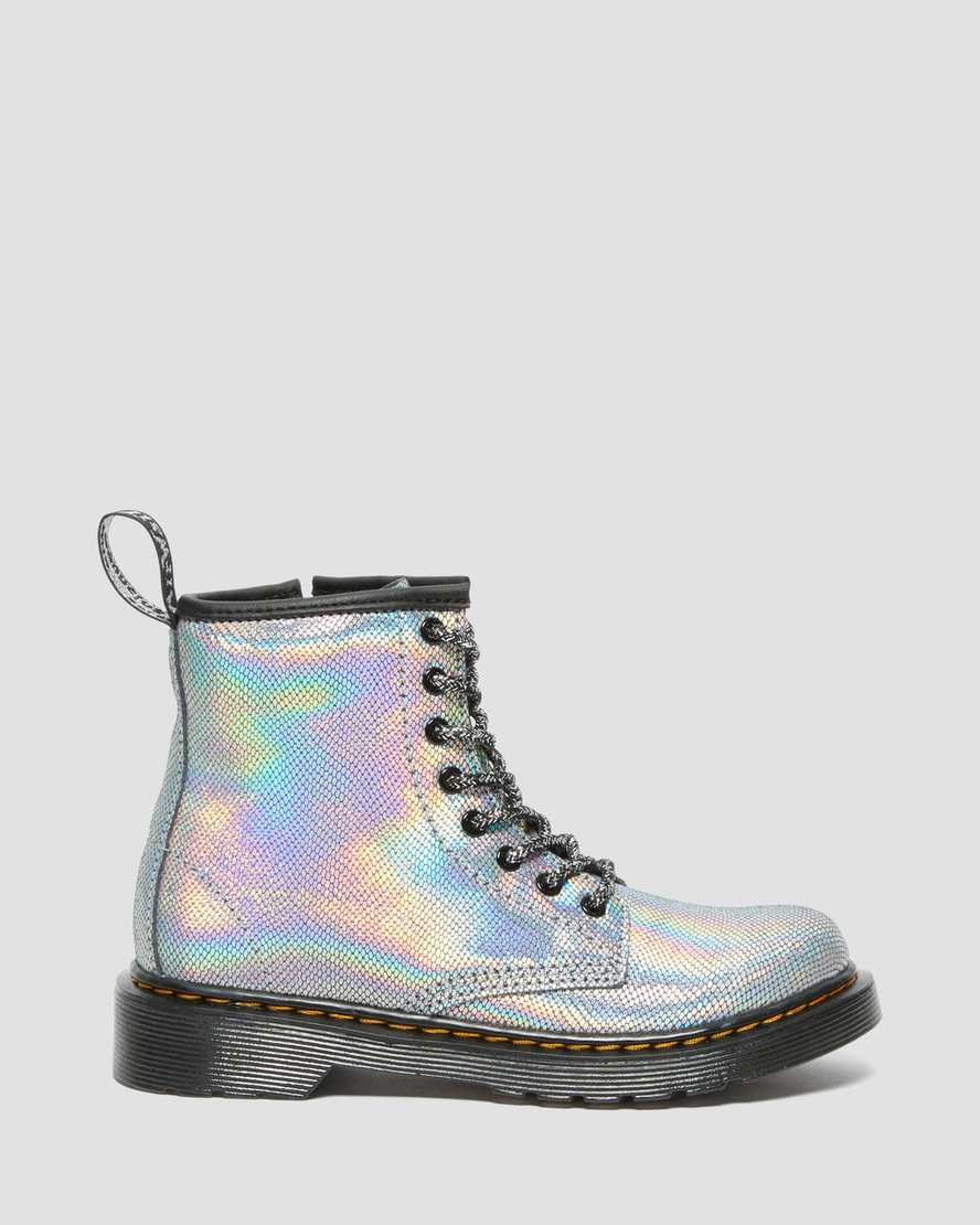 Kids' Dr Martens Junior 1460 Iridescent Leather Lace Up Boots Silver Reptile Iridescent | 584JRIXOT