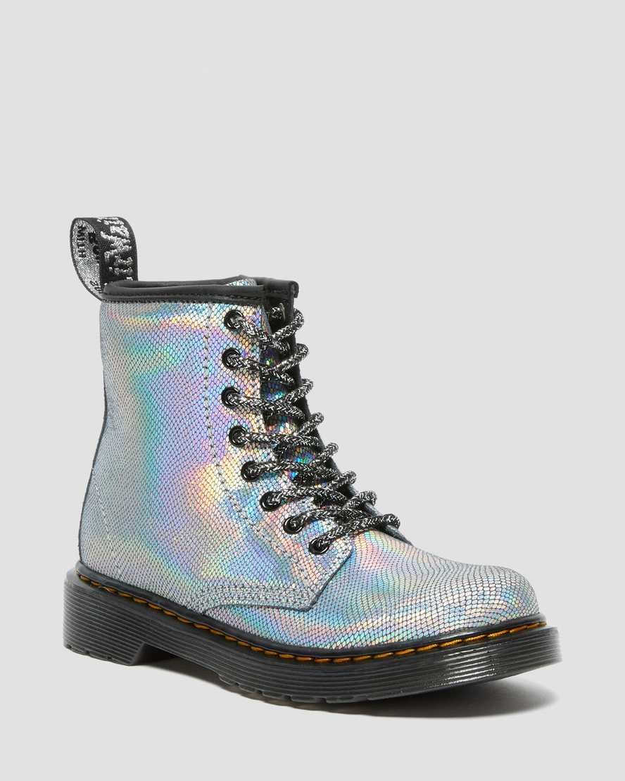 Kids\' Dr Martens Junior 1460 Iridescent Leather Lace Up Boots Silver Reptile Iridescent | 584JRIXOT