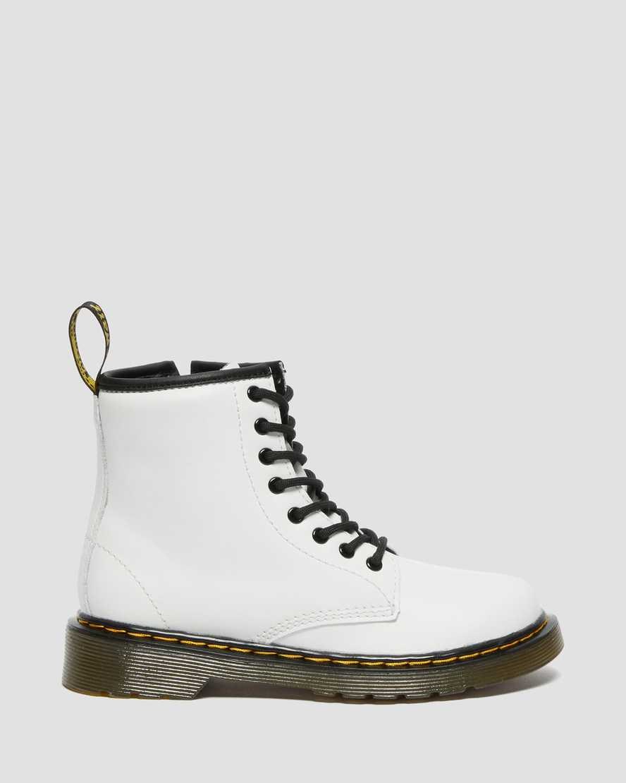 Kids' Dr Martens Junior 1460 Leather Lace Up Boots White Romario | 506UNAWML