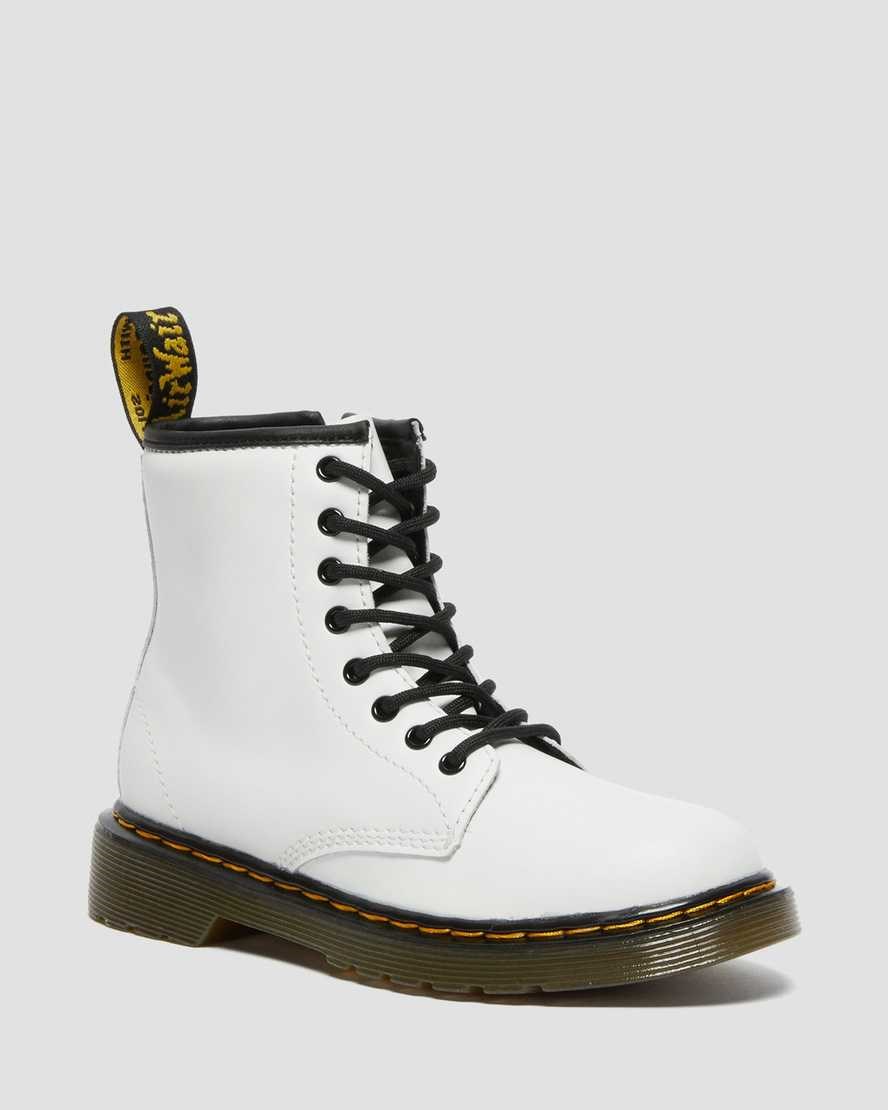 Kids\' Dr Martens Junior 1460 Leather Lace Up Boots White Romario | 506UNAWML