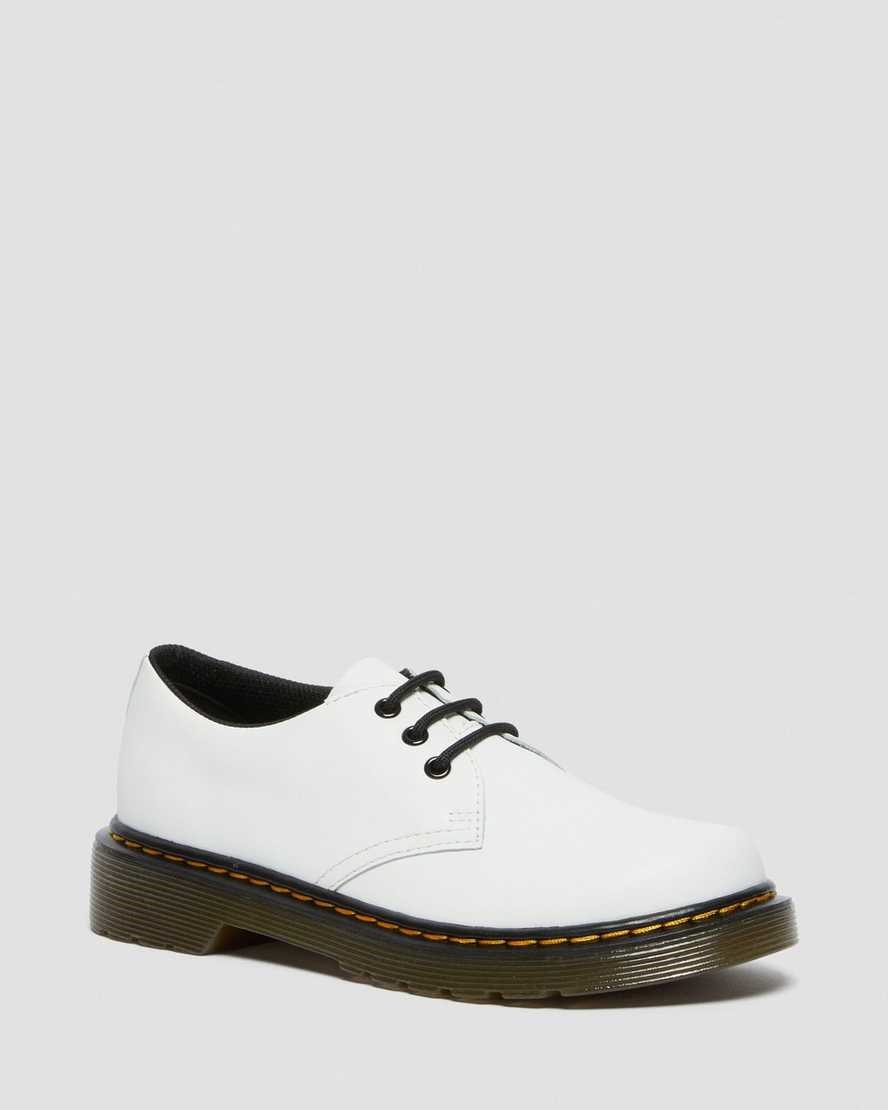 Kids\' Dr Martens Junior 1461 Leather Lace Up Shoes White Romario | 817HGBUYM