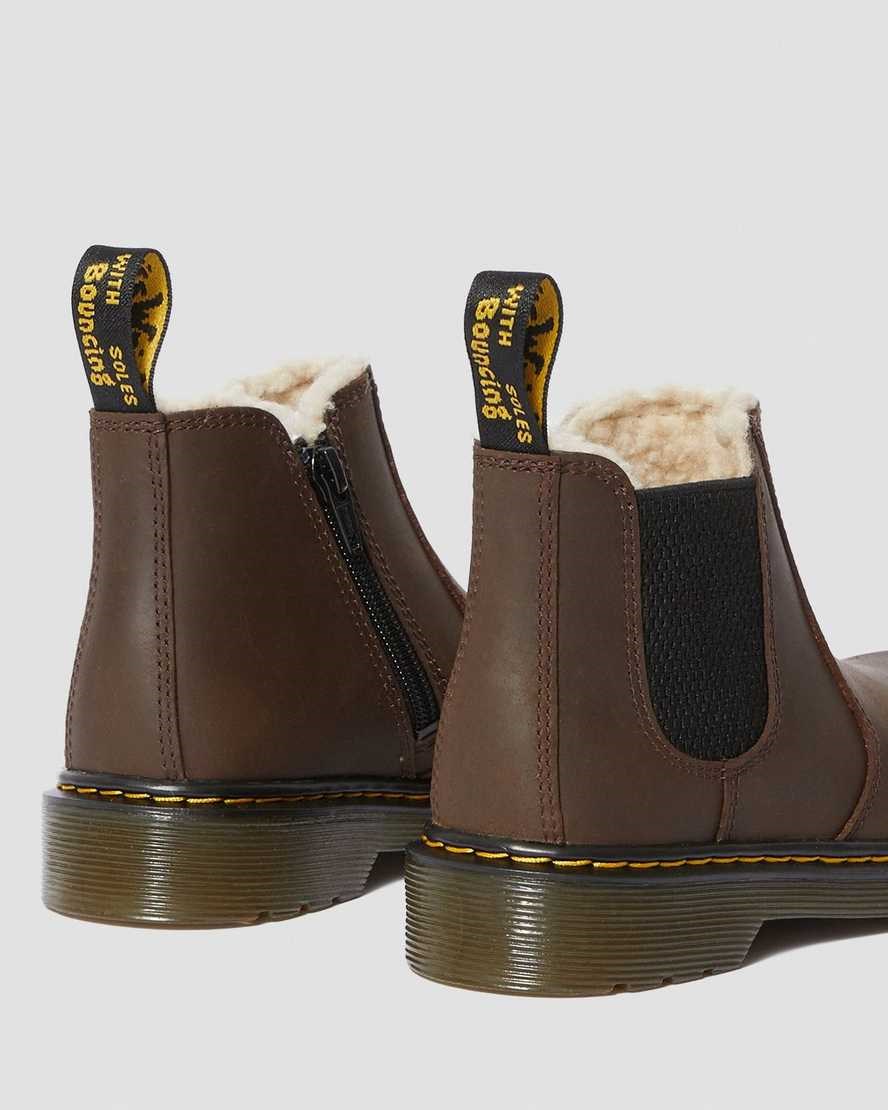 Kids' Dr Martens Junior 2976 Faux Fur Lined Chelsea Boots Dark Brown Republic Wp | 295NOXTQZ