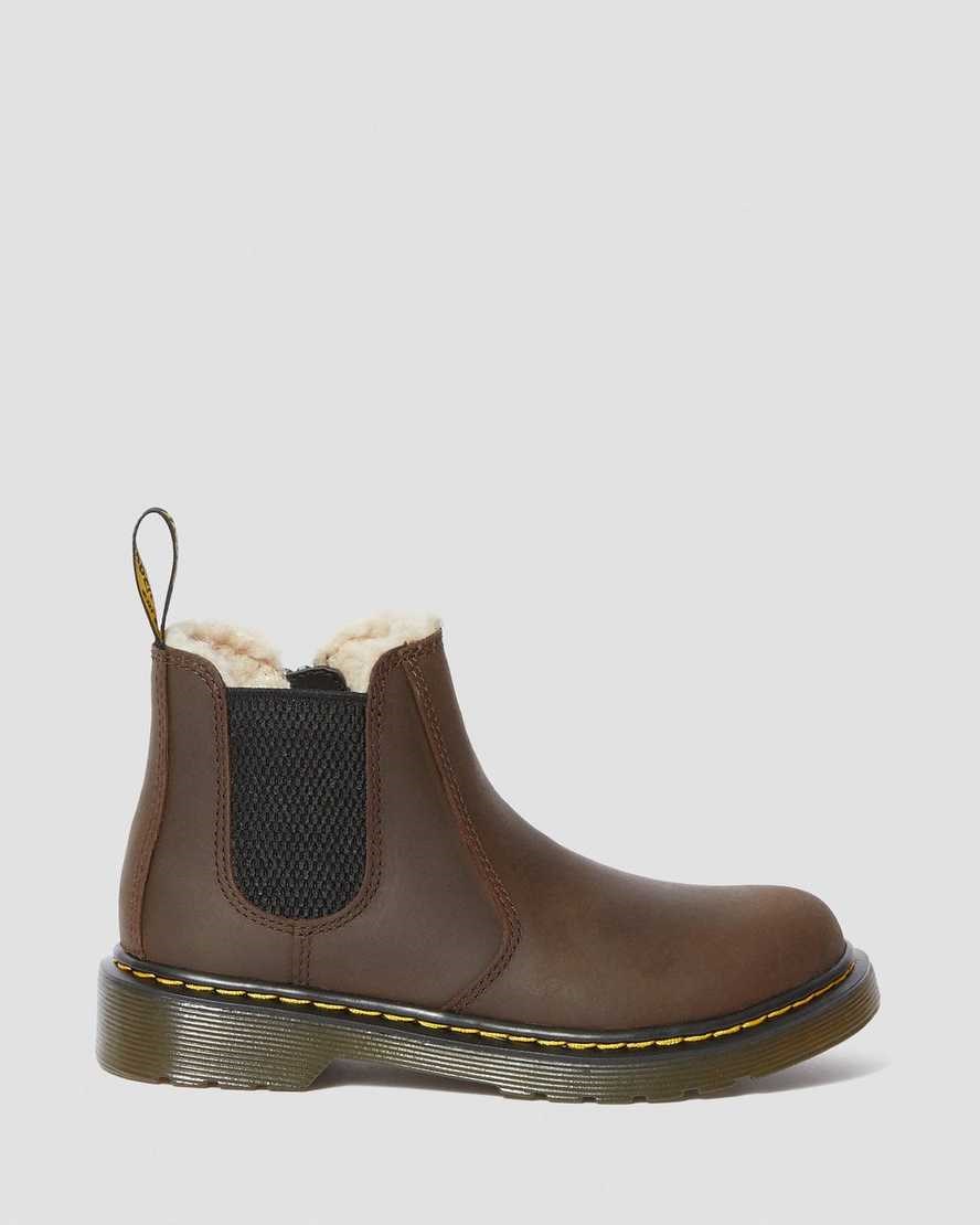 Kids' Dr Martens Junior 2976 Faux Fur Lined Chelsea Boots Dark Brown Republic Wp | 295NOXTQZ