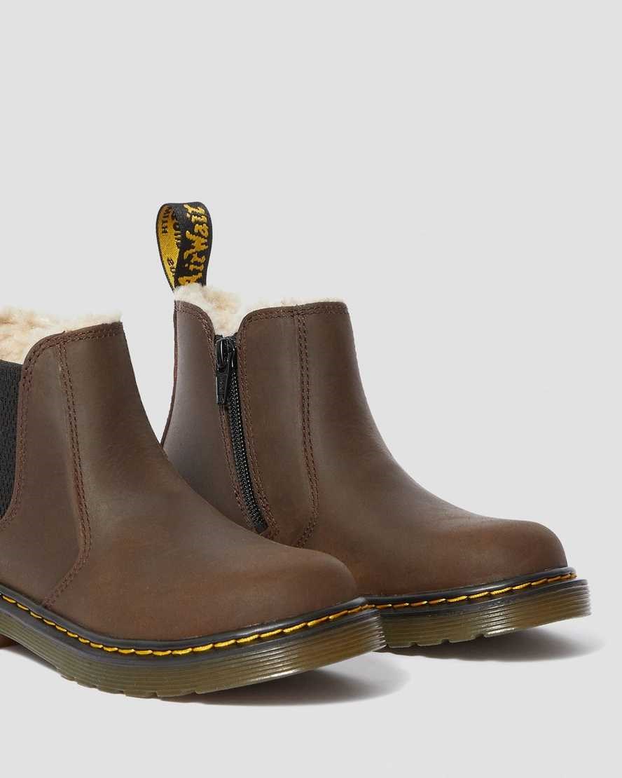 Kids' Dr Martens Junior 2976 Faux Fur Lined Chelsea Boots Dark Brown Republic Wp | 295NOXTQZ