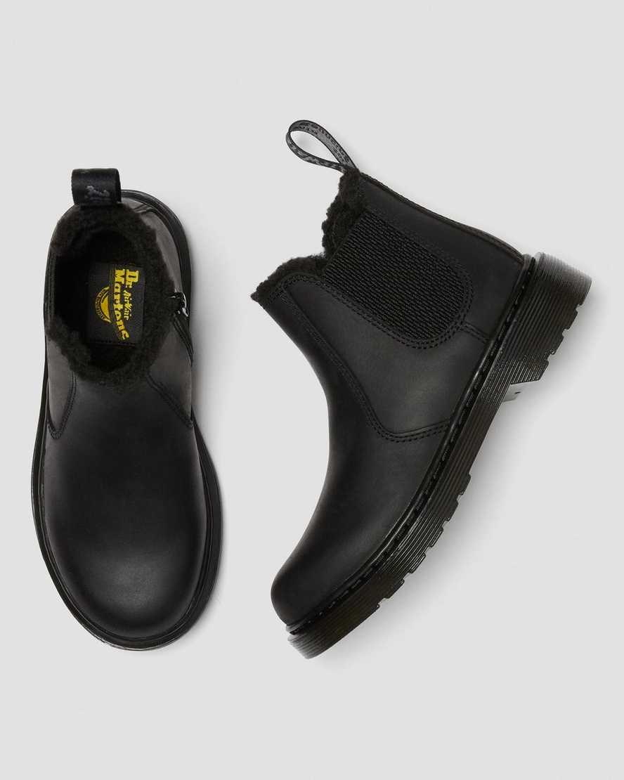 Kids' Dr Martens Junior 2976 Faux Fur Lined Chelsea Boots Black Republic Wp | 720CKATZQ